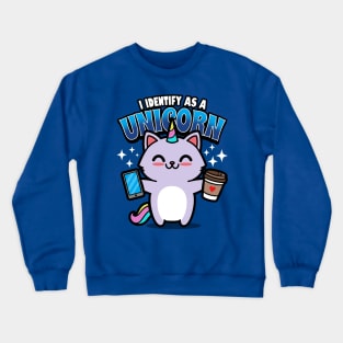 Cute Kawaii Coffee Lover Unicorn Techie Cat Funny Millennial Meme Crewneck Sweatshirt